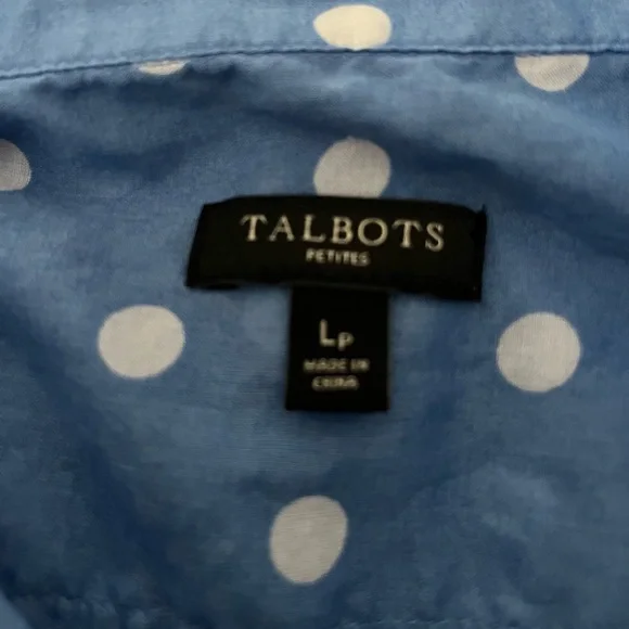 Talbots Blue Polka Dot Shirt Button Down Large Petite Lightweight 100% Cotton - Picture 4 of 5